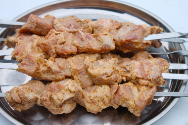 Шашлык в маринаде с майонезом и луком из свинины